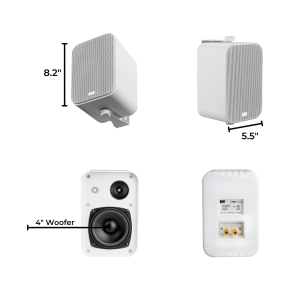 4" Compact Outdoor Patio Speaker Pair 80W, 3-Way Design, IP54 Rated, White - Picture 2 of 4